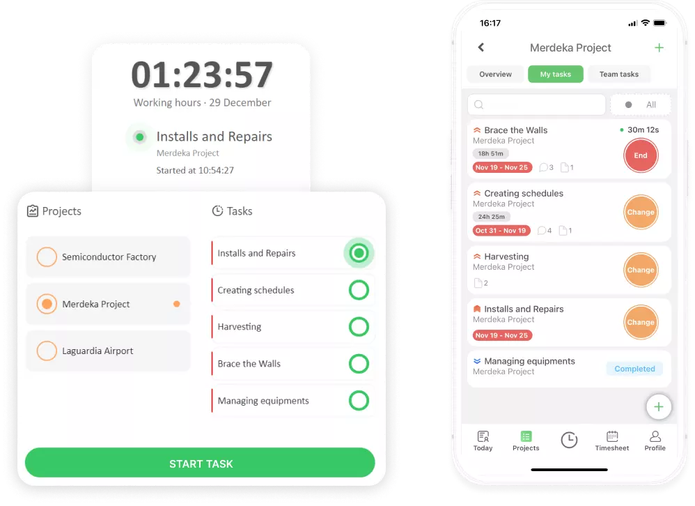 Time tracking variants for Timey